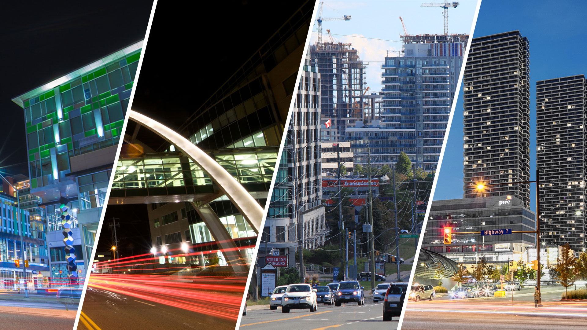 Collage of buildings from the four urban growth centres in York Region