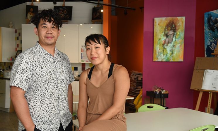 In March 2022, former Markham Small Business Centre Summer Company participant Ashlyn Wong helped design a mural for Johnny Chan (left), a Markham-based restaurant owner. Photo Credit: Steve Somerville/Metroland