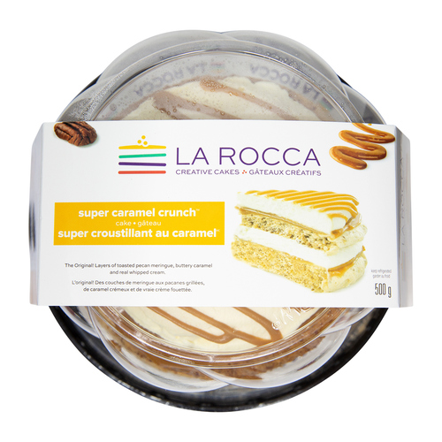 A circular La Rocca Caramel Crunch Cake