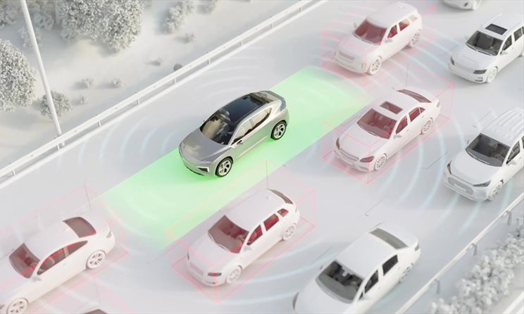 3D cars on a road showing technology