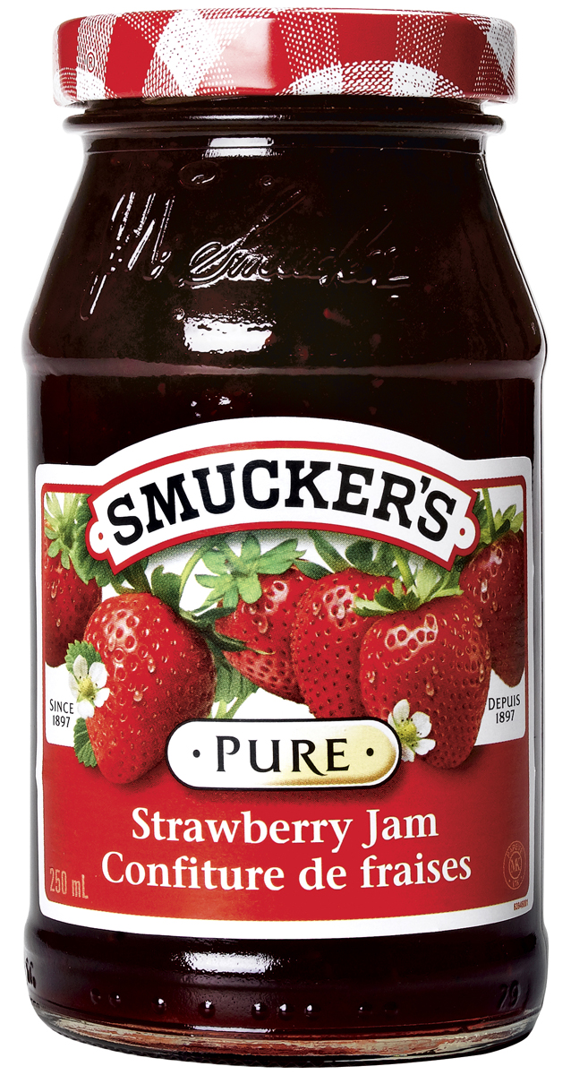 A jar of Smucker's strawberry jam